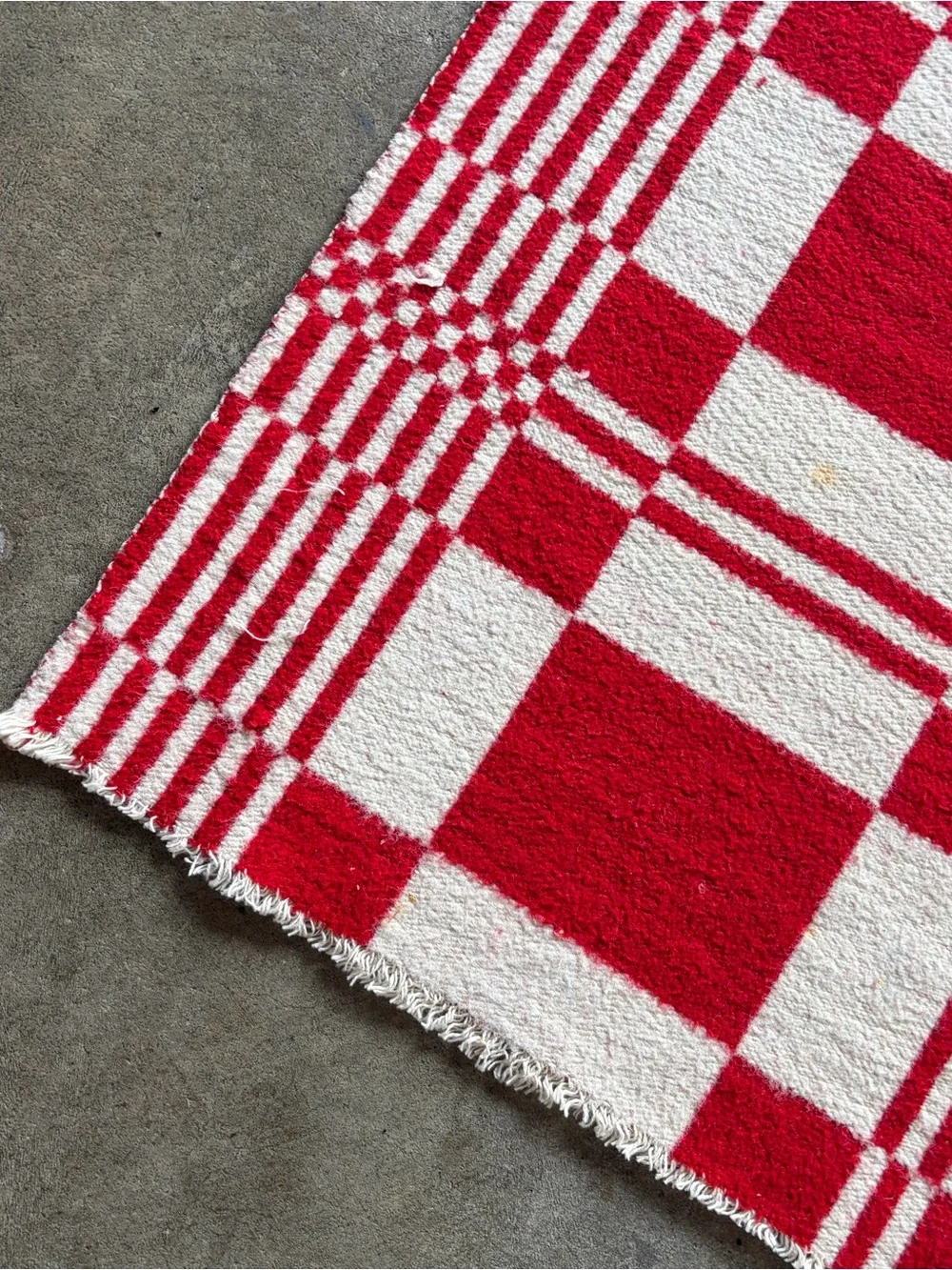 Vintage Swedish Monk’s Belt Red White Woven Throw Blanket Colonial Revival Grid